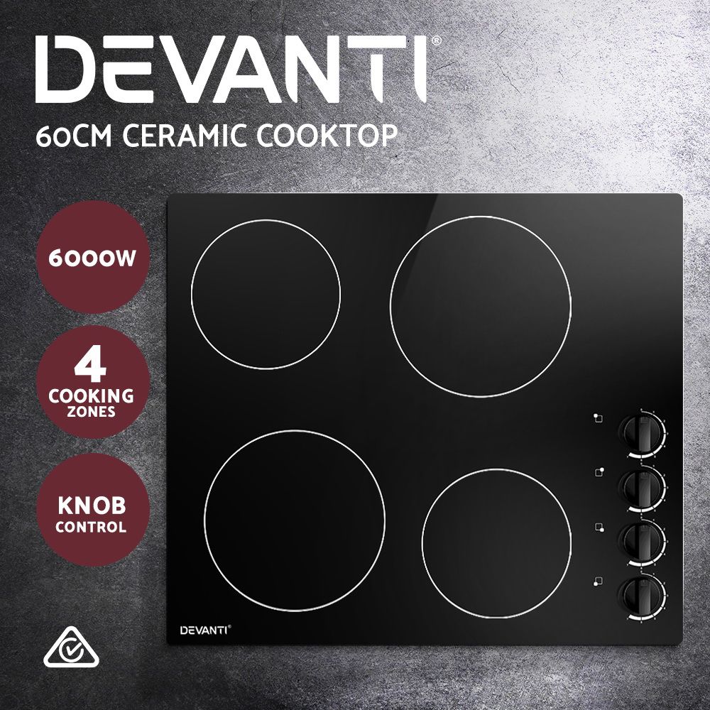 Ceramic Cooktop 60cm Kitchen Burner Cooker 4 Zone Knobs Control