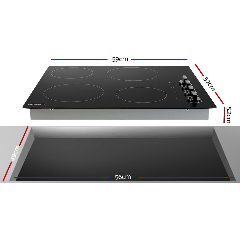 Ceramic Cooktop 60cm Kitchen Burner Cooker 4 Zone Knobs Control