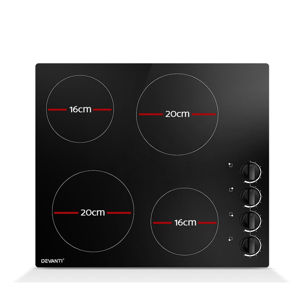 Ceramic Cooktop 60cm Kitchen Burner Cooker 4 Zone Knobs Control