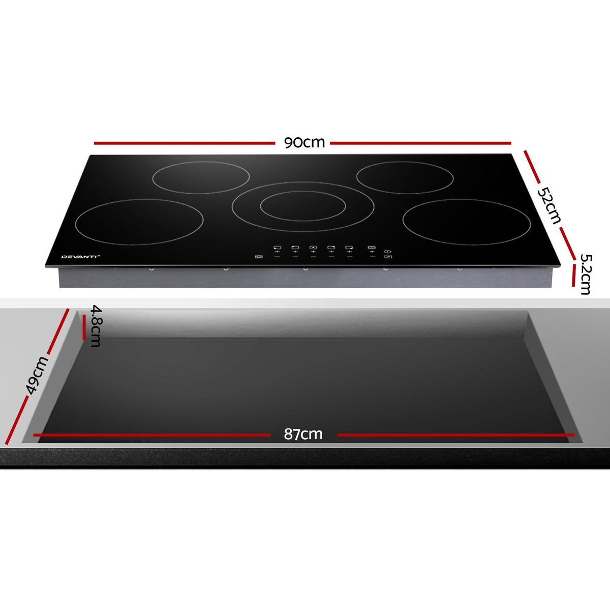 Ceramic Cooktop 90cm 5 Burner Stove Hob Touch Control 6-Zones