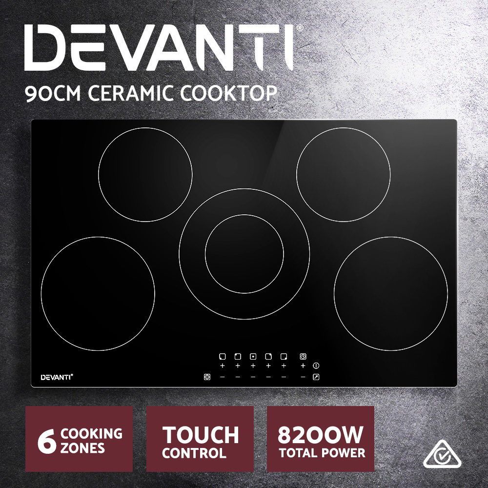Ceramic Cooktop 90cm 5 Burner Stove Hob Touch Control 6-Zones
