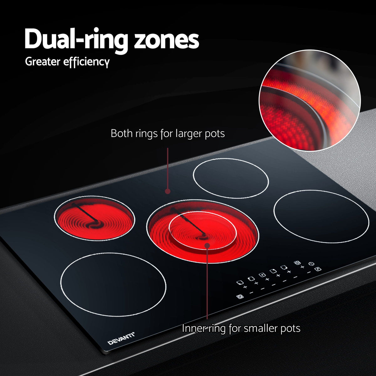 Ceramic Cooktop 90cm 5 Burner Stove Hob Touch Control 6-Zones