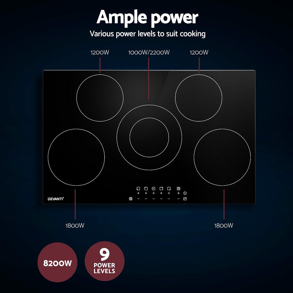 Ceramic Cooktop 90cm 5 Burner Stove Hob Touch Control 6-Zones
