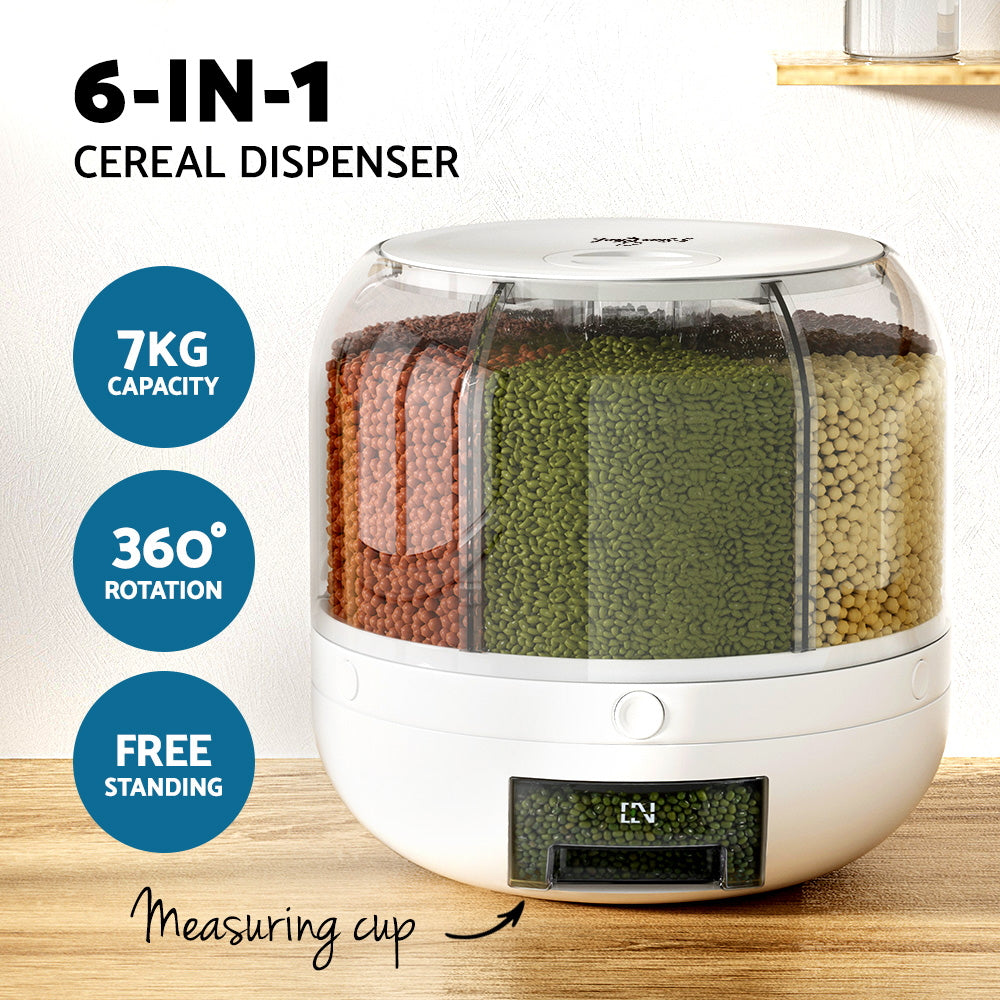 Cereal Dispenser 6 1 Rotating Grain Container 10kg Rice Storage Dry Food