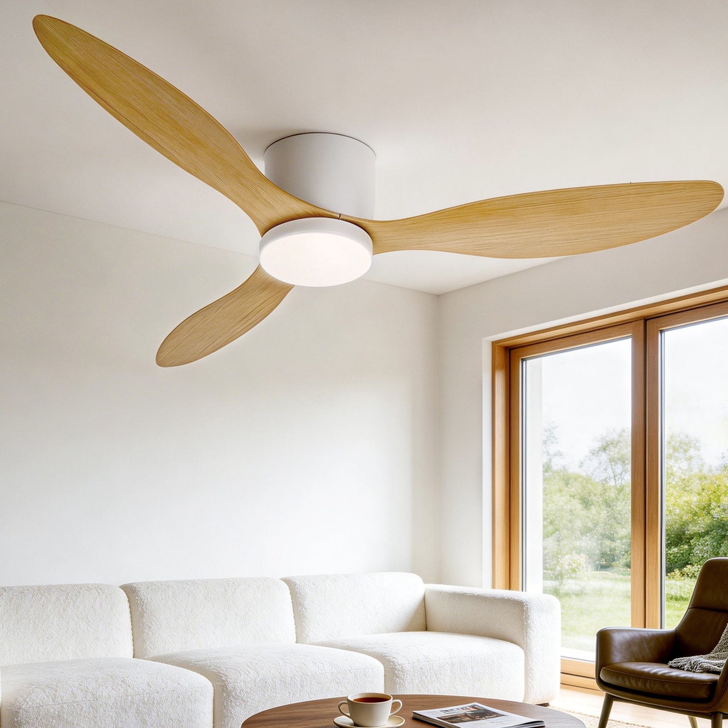 Ceiling Fan 52'' DC Motor with Light & Remote - Light Wood