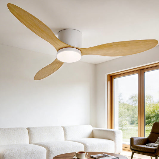 Ceiling Fan 52'' DC Motor with Light & Remote - Light Wood