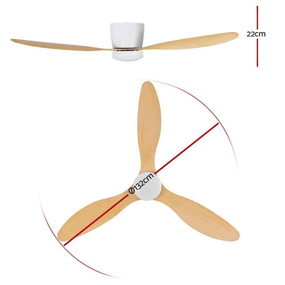 Ceiling Fan 52'' DC Motor with Light & Remote - Light Wood