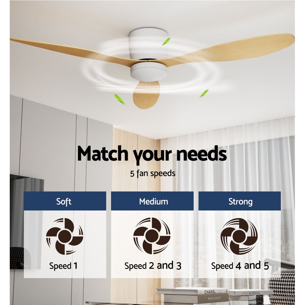 Ceiling Fan 52'' DC Motor with Light & Remote - Light Wood