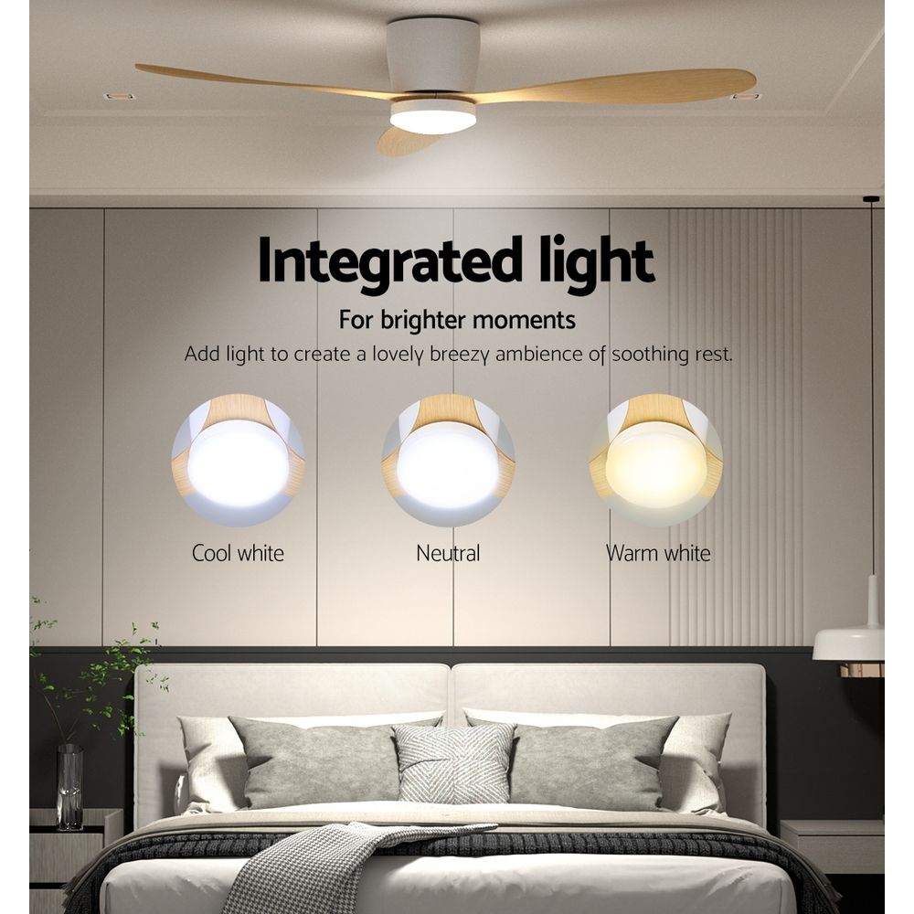 Ceiling Fan 52'' DC Motor with Light & Remote - Light Wood