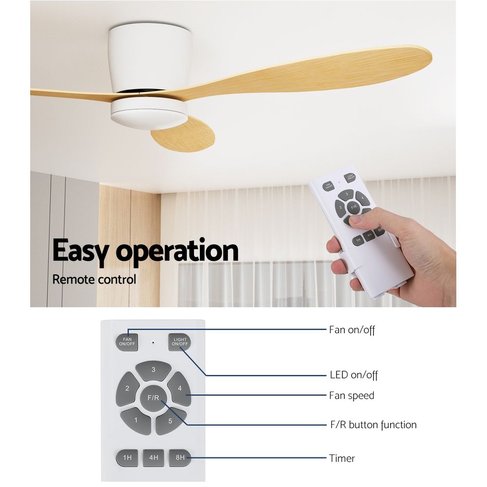 Ceiling Fan 52'' DC Motor with Light & Remote - Light Wood