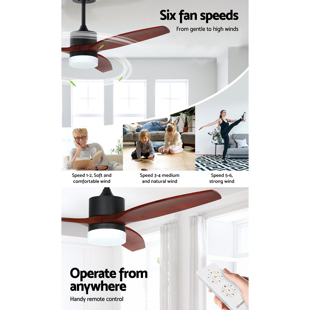 Ceiling Fan 52'' AC Motor 3 Blades with Light - Dark Wood