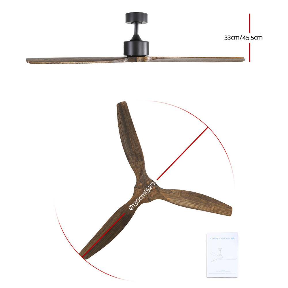 Ceiling Fan 52'' with Remote Control 3 Wooden Blades Timer 1300mm