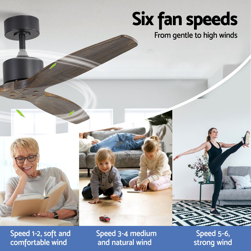 Ceiling Fan 52'' with Remote Control 3 Wooden Blades Timer 1300mm