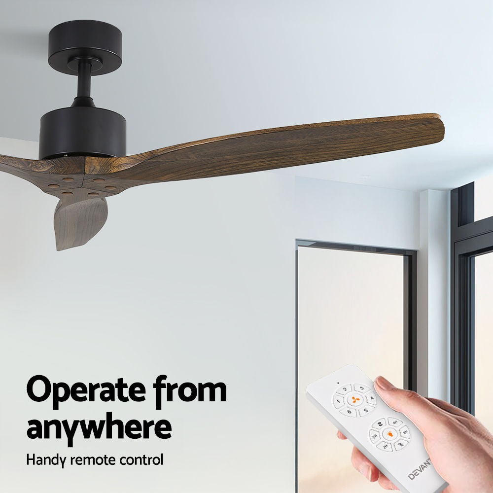 Ceiling Fan 52'' with Remote Control 3 Wooden Blades Timer 1300mm
