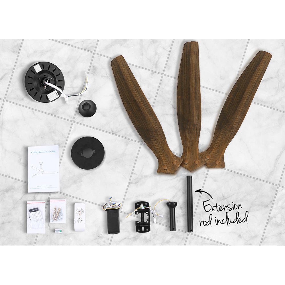 Ceiling Fan 52'' with Remote Control 3 Wooden Blades Timer 1300mm