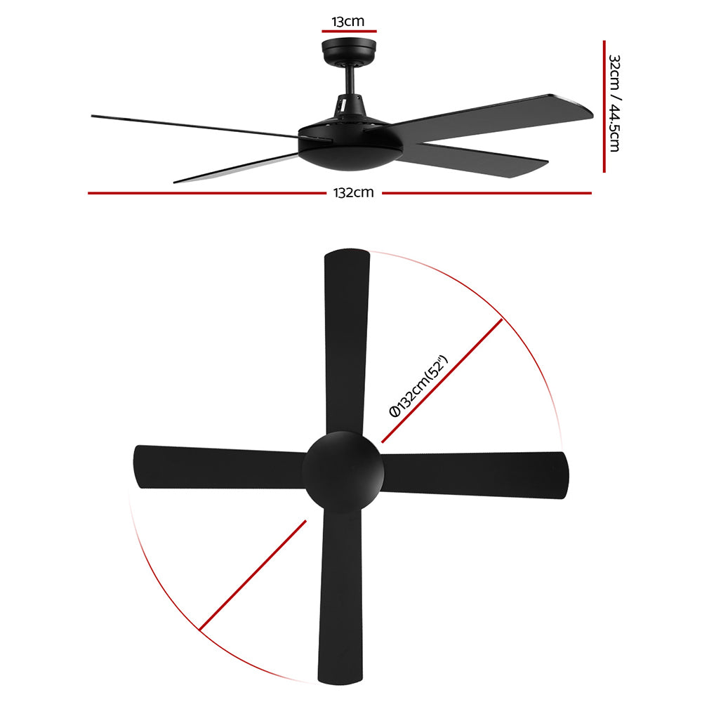 Ceiling Fan 52'' with Remote - Black