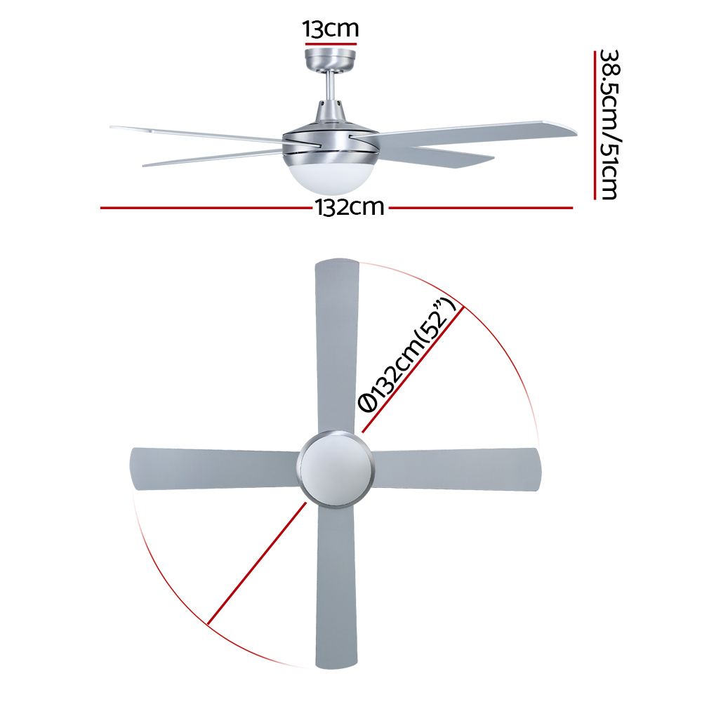Ceiling Fan with Light 52" Silver