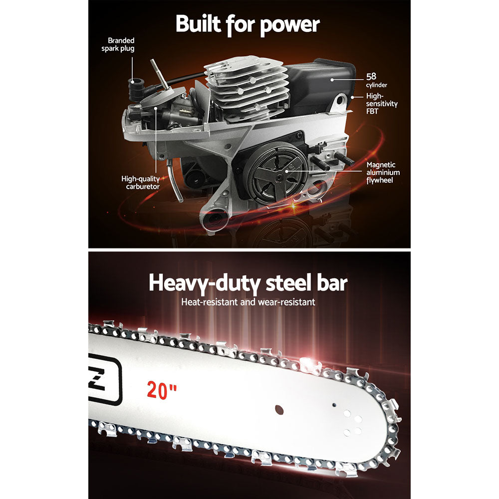 Chainsaw 58CC Commercial Petrol 20" Bar E-Start Pruning Chain Saw