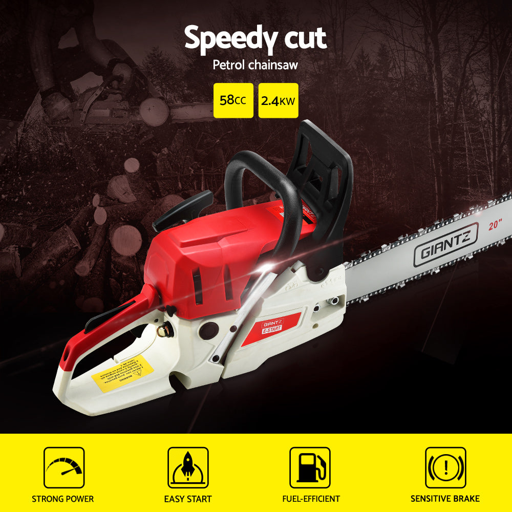 Chainsaw 58CC Commercial Petrol 20" Bar E-Start Pruning Chain Saw