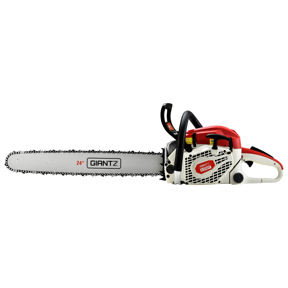 Chainsaw 65CC Commercial Petrol E-Start 24" Bar Pruning Chain Saw