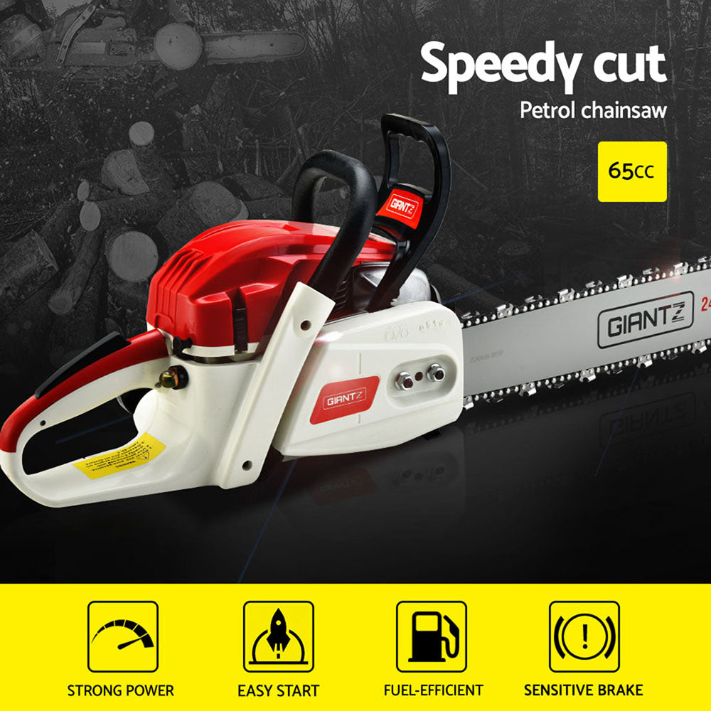Chainsaw 65CC Commercial Petrol E-Start 24" Bar Pruning Chain Saw