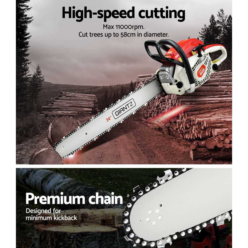 Chainsaw 65CC Commercial Petrol E-Start 24" Bar Pruning Chain Saw