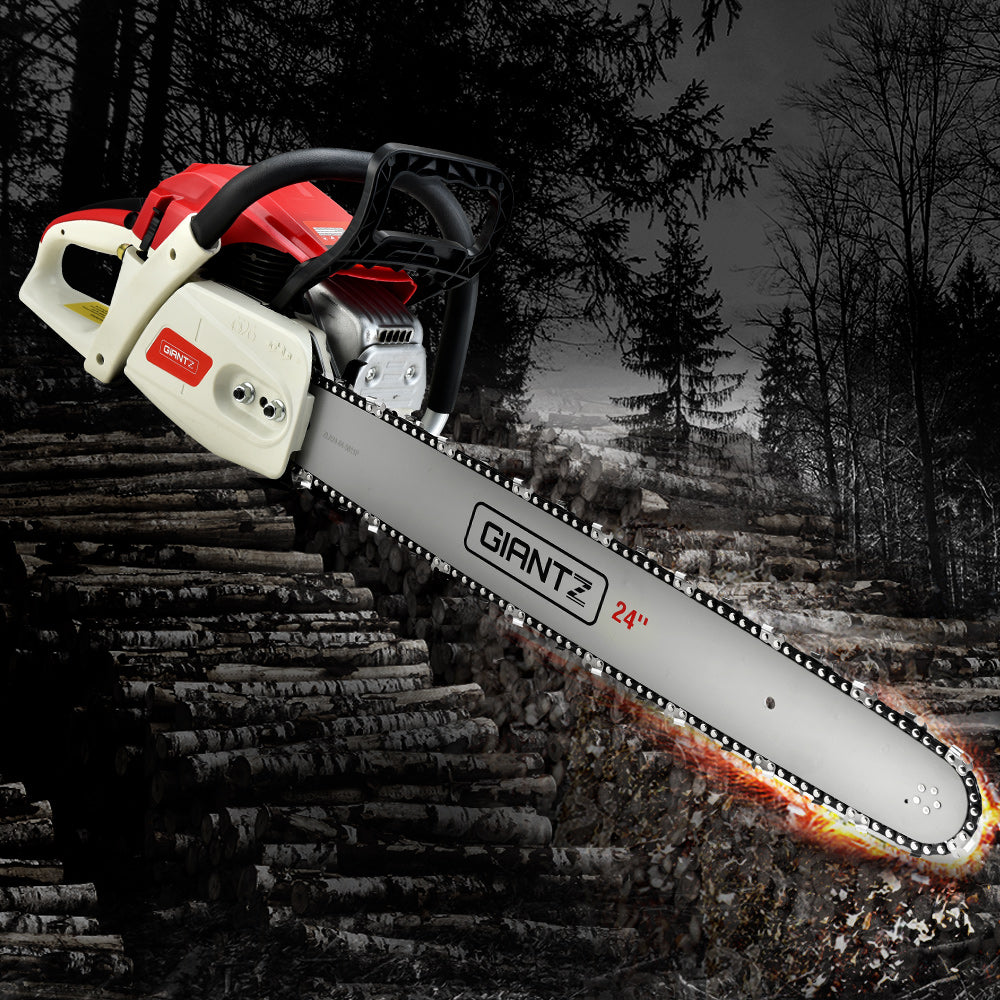Chainsaw 65CC Commercial Petrol E-Start 24" Bar Pruning Chain Saw