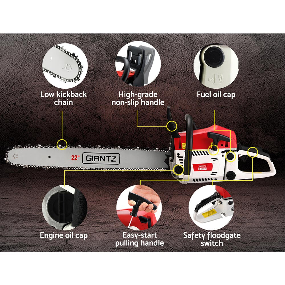 Chainsaw Petrol 62CC 22" Bar Commercial E-Start Pruning Chain Saw - 5.2HP