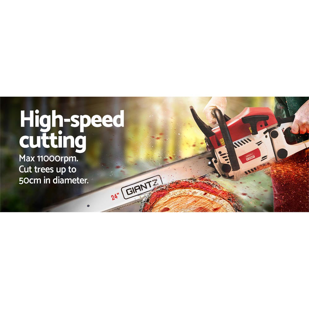 Chainsaw Petrol 62CC 24" Bar Commercial E-Start Pruning 5.2HP