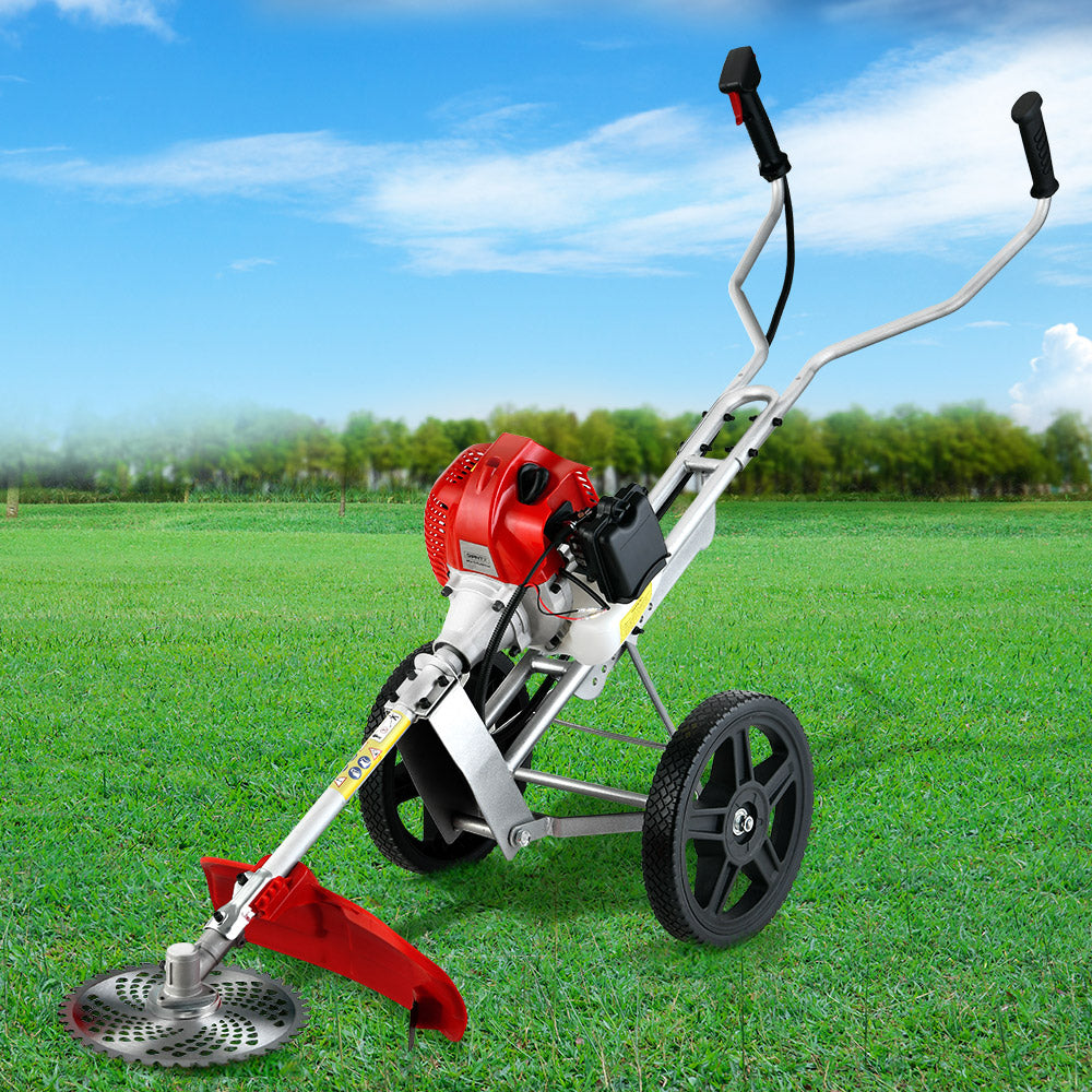 Petrol Brush Cutter Whipper Saw Trimmer 52cc 2-Stroke 3-in-1 with Wheels