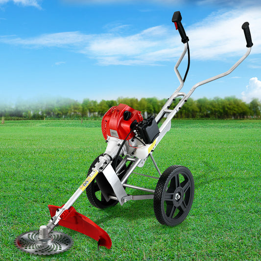 Petrol Brush Cutter Whipper Saw Trimmer 52cc 2-Stroke 3-in-1 with Wheels