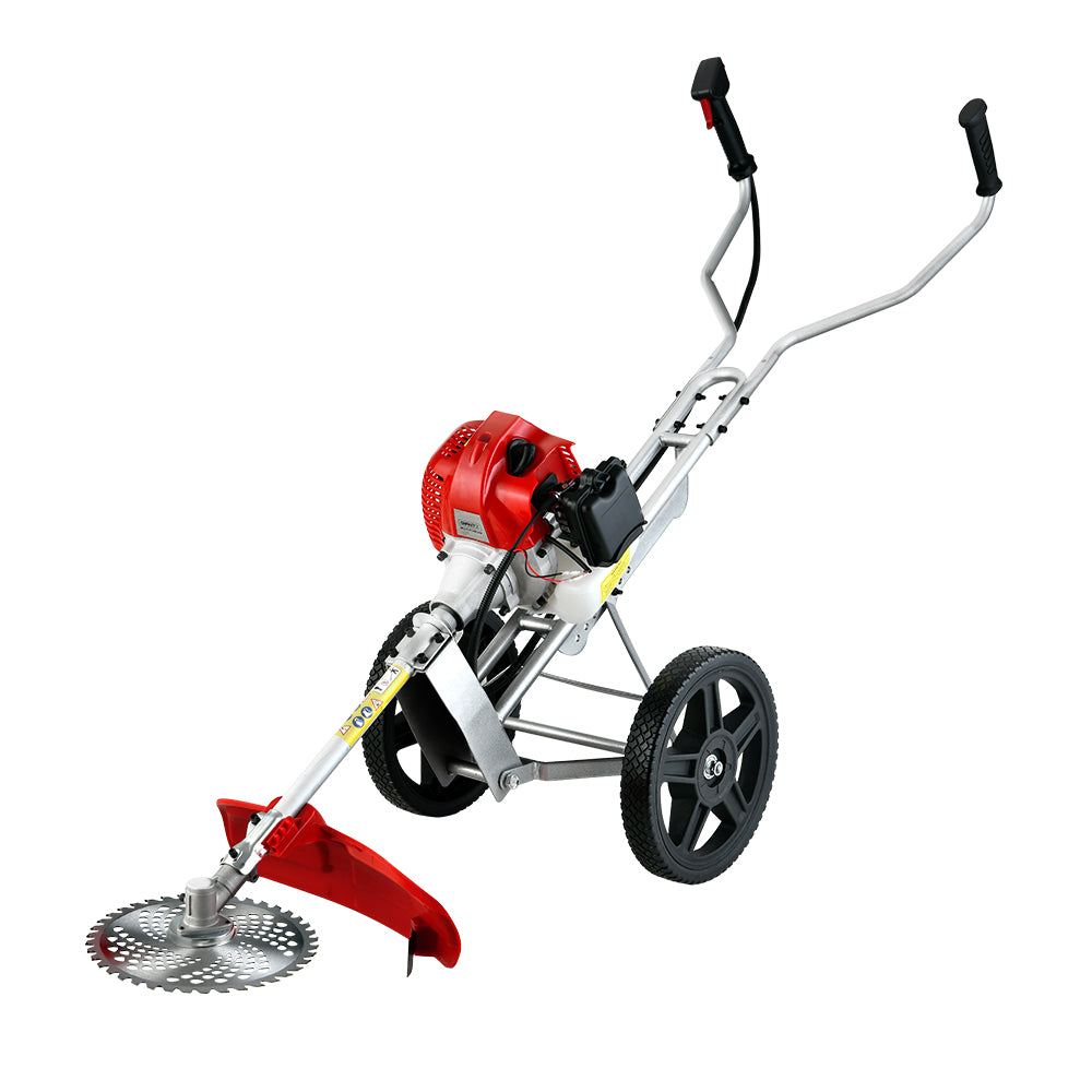 Petrol Brush Cutter Whipper Saw Trimmer 52cc 2-Stroke 3-in-1 with Wheels