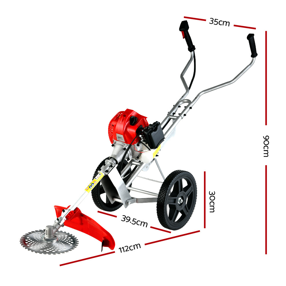 Petrol Brush Cutter Whipper Saw Trimmer 52cc 2-Stroke 3-in-1 with Wheels