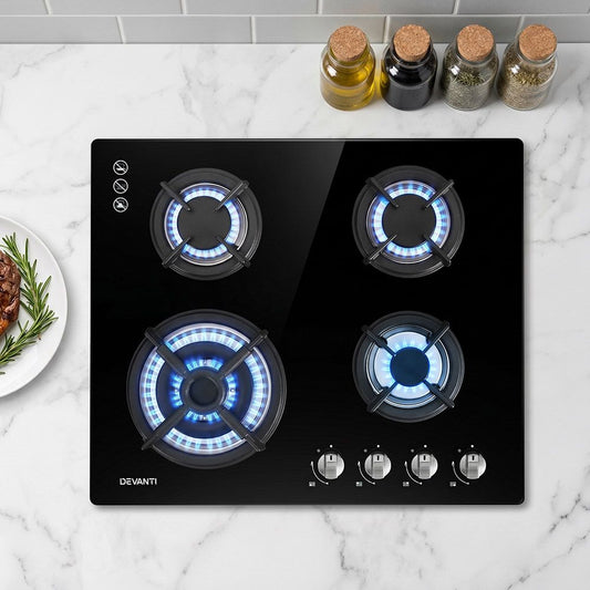 Gas Cooktop 60cm 4 Burner Ceramic Glass Cook