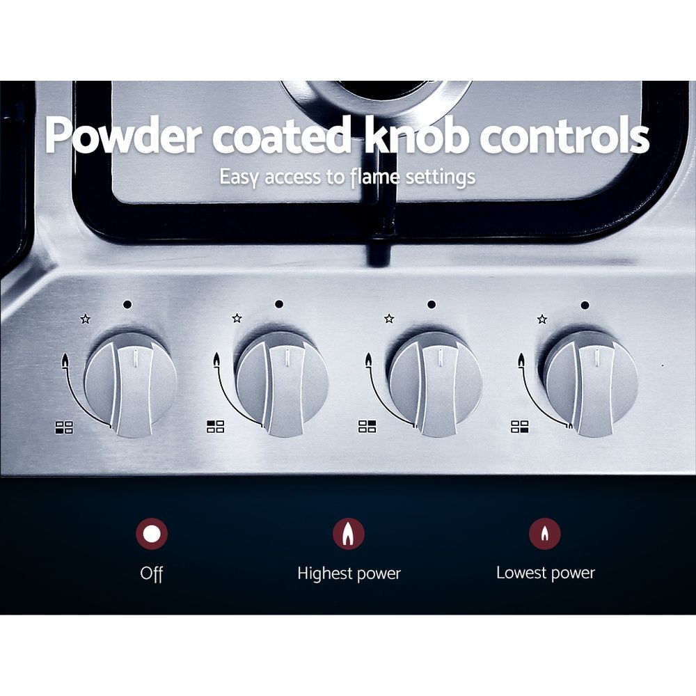 Gas Cooktop 60cm Gas Stove Cooker 4 Burner Cook Top Konbs NG LPG Steel shown on the product page
