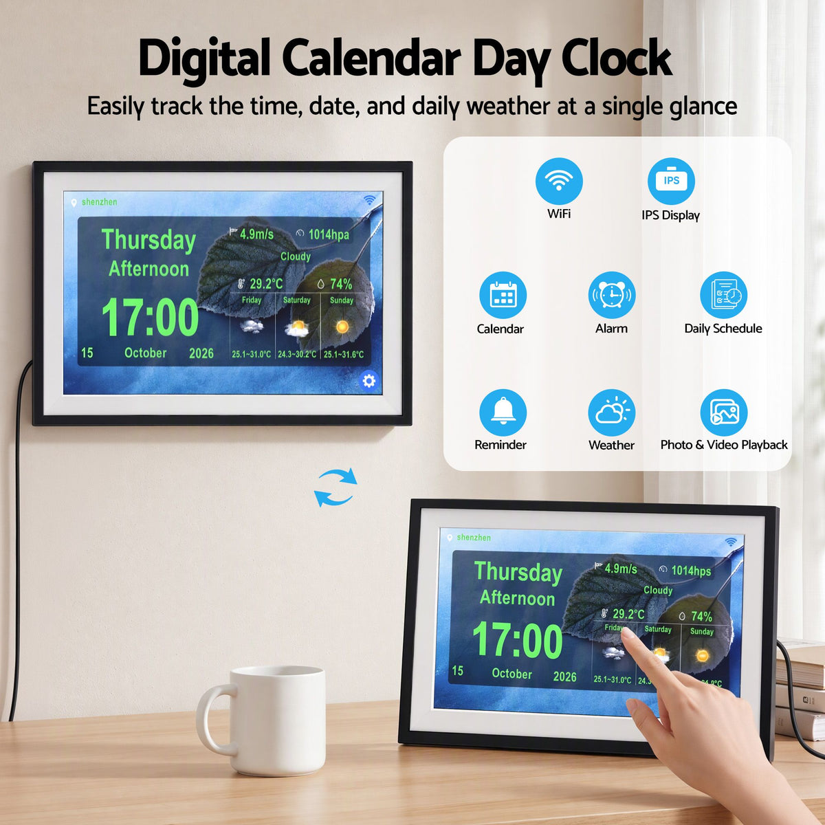 Artiss 10" Smart Digital Clock Calendar HD IPS Touchscreen Weather Photo Frame