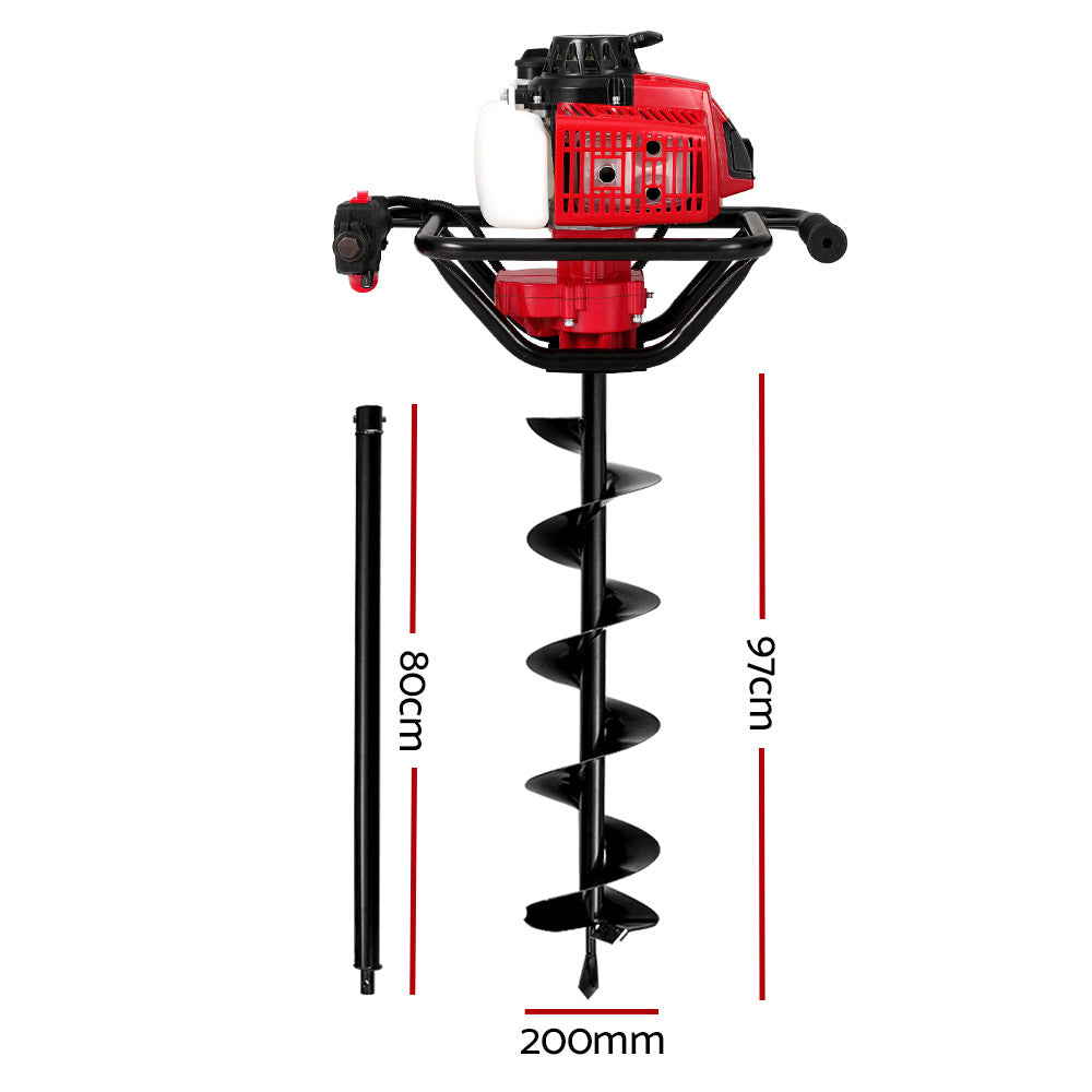 Post Hole Digger 63CC Petrol with 200mm Drill Extension Auger Bits