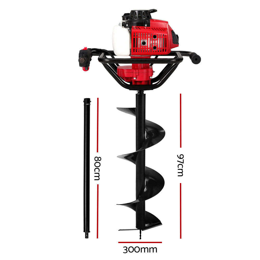 Post Hole Digger 63CC Petrol with 300mm Drill Extension Auger Bits