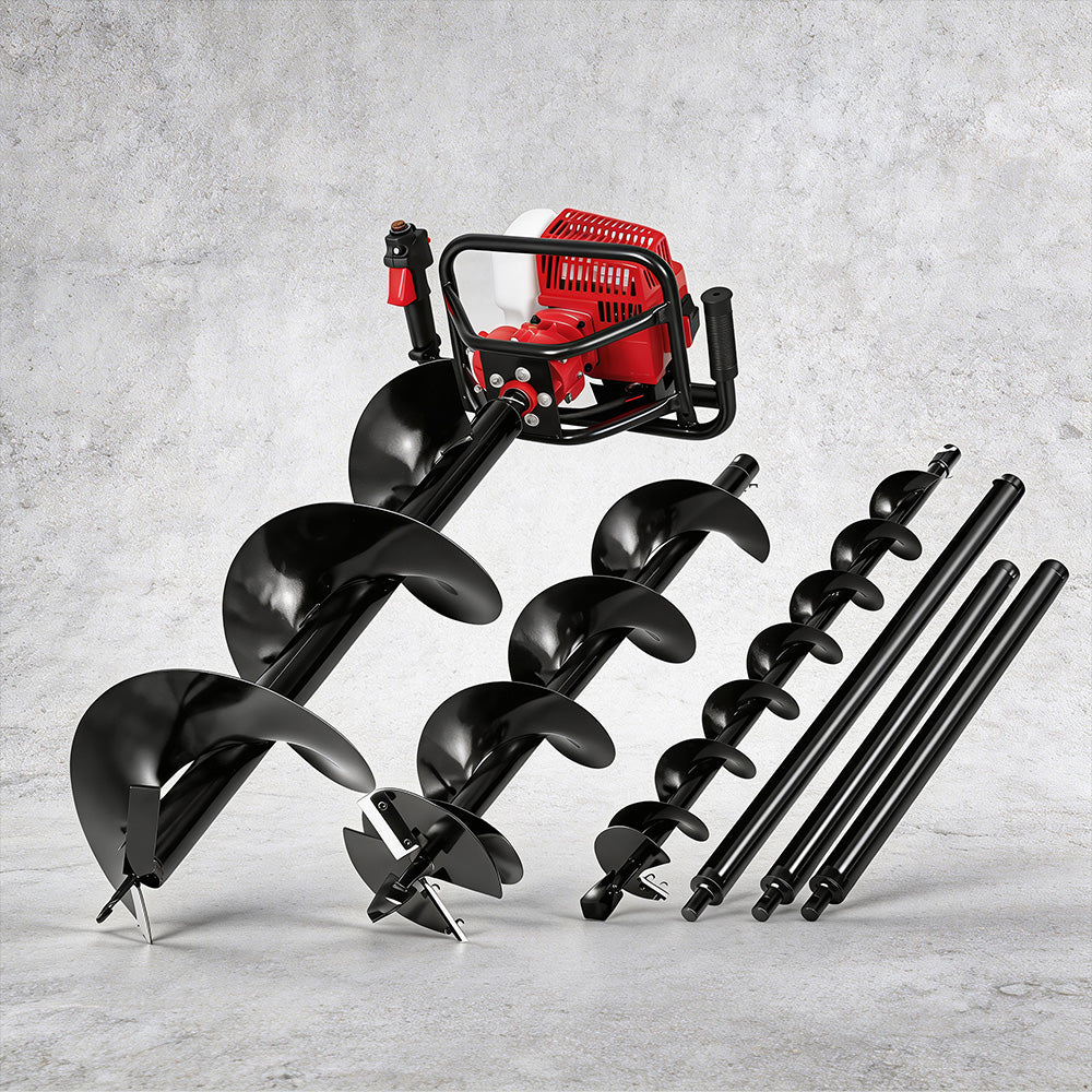 Post Hole Digger 63CC Petrol Motor Drill Borer with Fence Extension Auger Bits