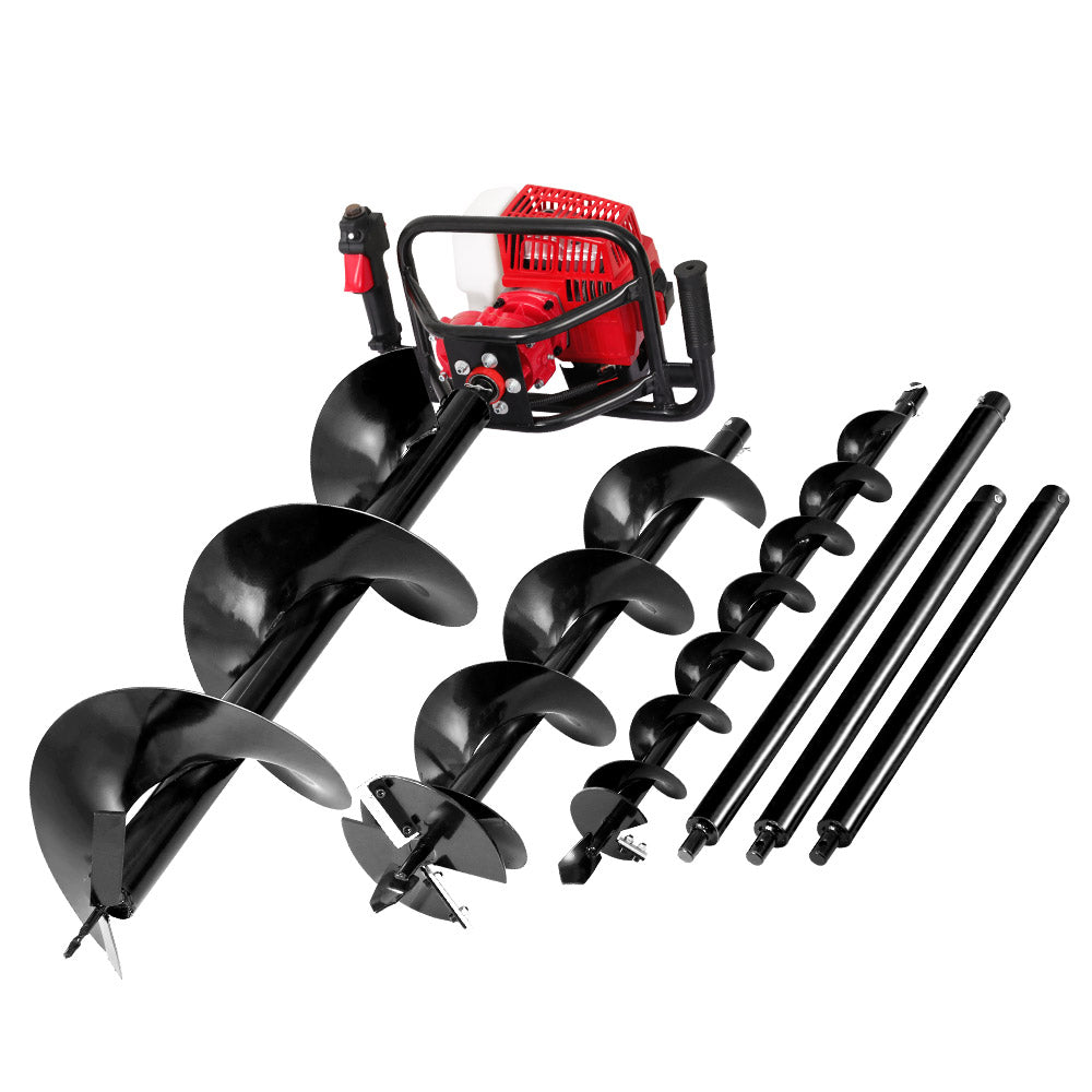 Post Hole Digger 63CC Petrol Motor Drill Borer with Fence Extension Auger Bits