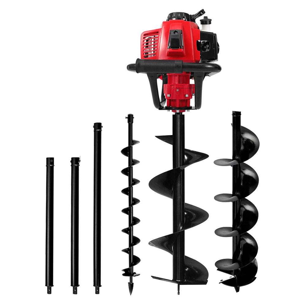 Post Hole Digger 63CC Petrol Motor Drill Borer with Fence Extension Auger Bits