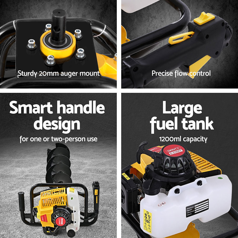 Post Hole Digger 63CC 200MM Petrol Drill Auger with Extension Bits