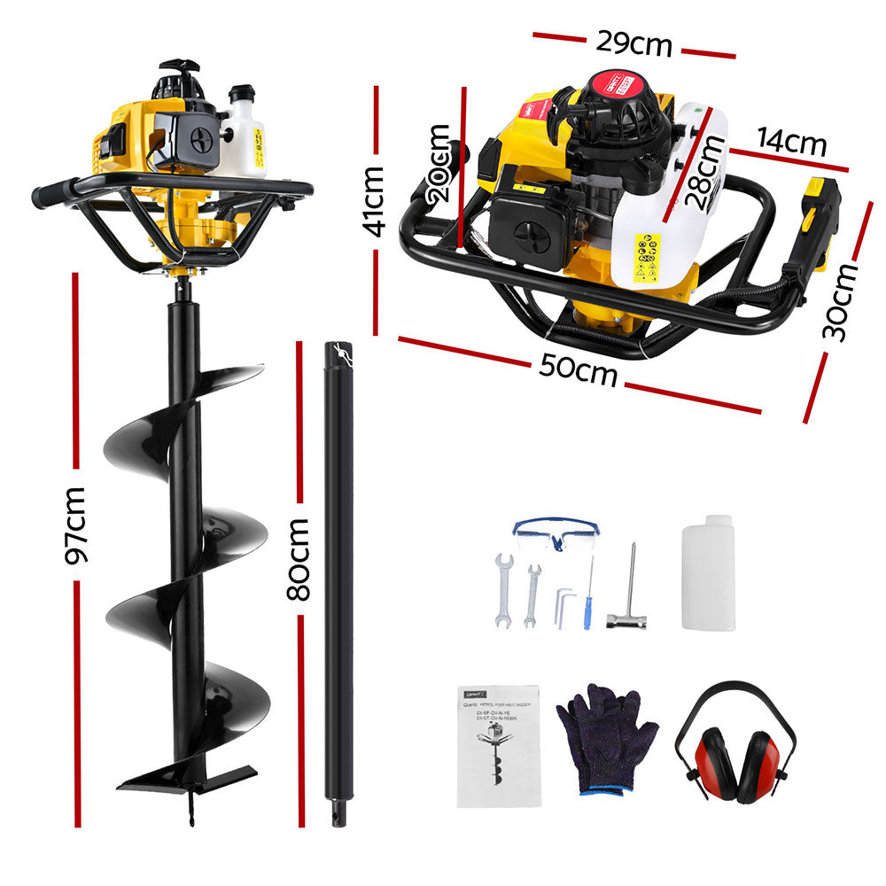 Post Hole Digger 63CC 300MM Petrol Drill Auger with Extension Bits