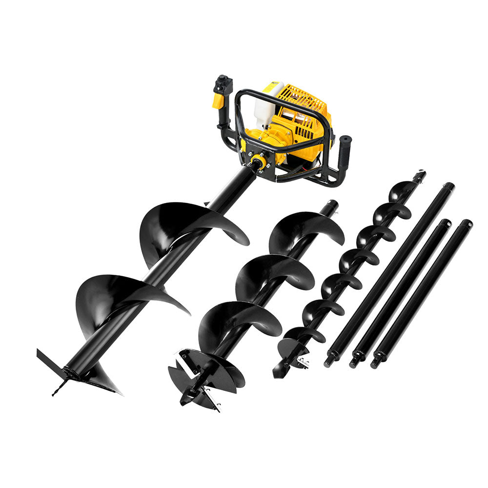 Giantz 63CC Post Hole Digger Petrol Motor Drill Extension Auger Bits Kits