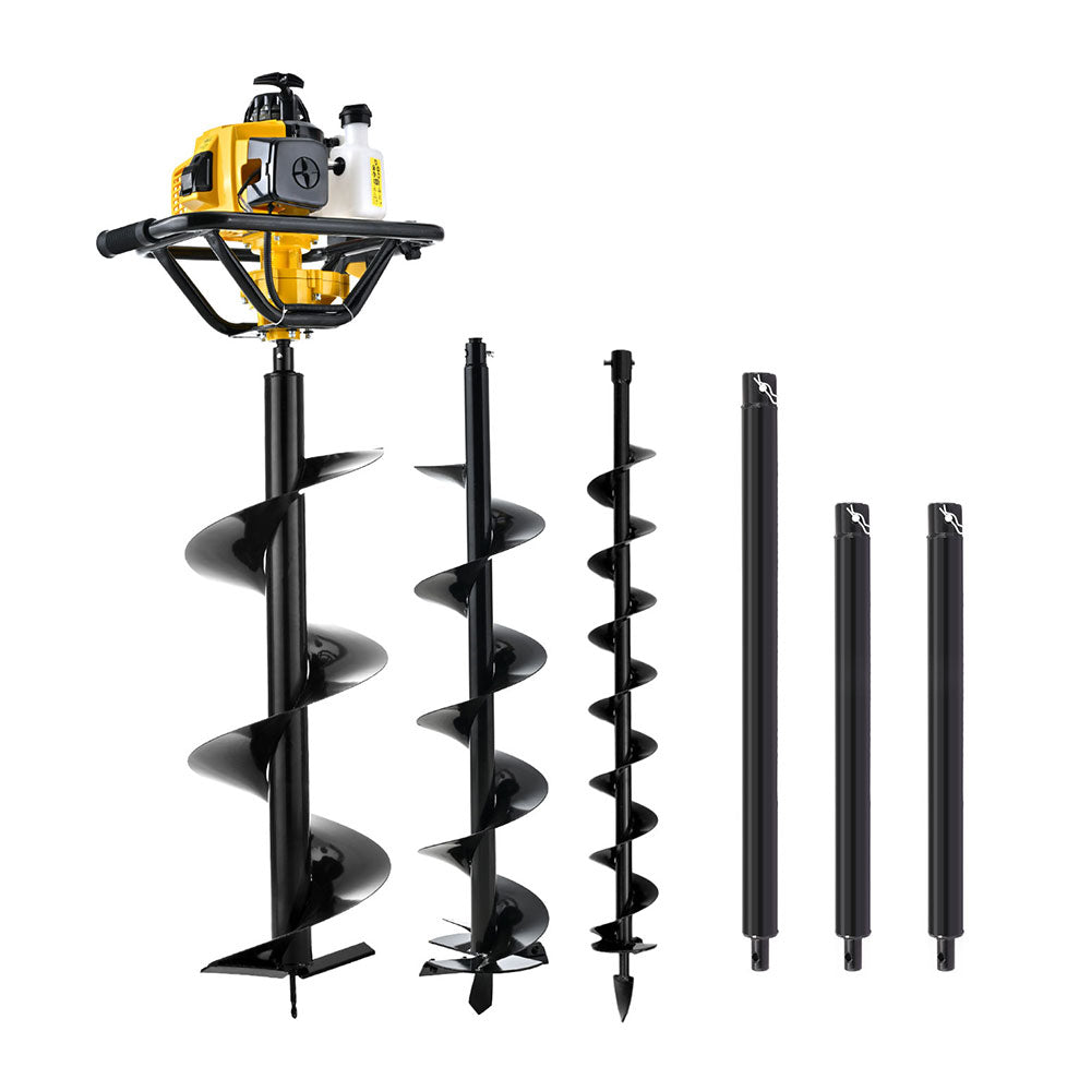 Giantz 63CC Post Hole Digger Petrol Motor Drill Extension Auger Bits Kits