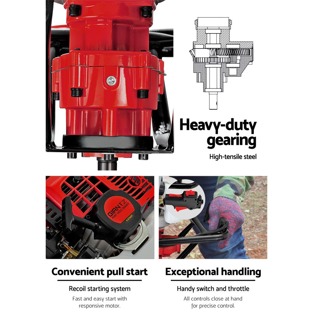 Petrol Post Hole Digger Drill Borer 65CC Fence Extension Auger Bits