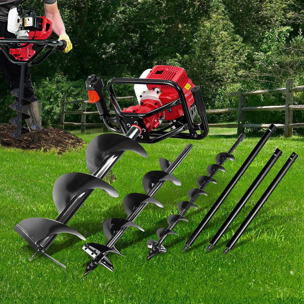 Petrol Post Hole Digger 65CC Drill Borer Fence Extension Auger Bits