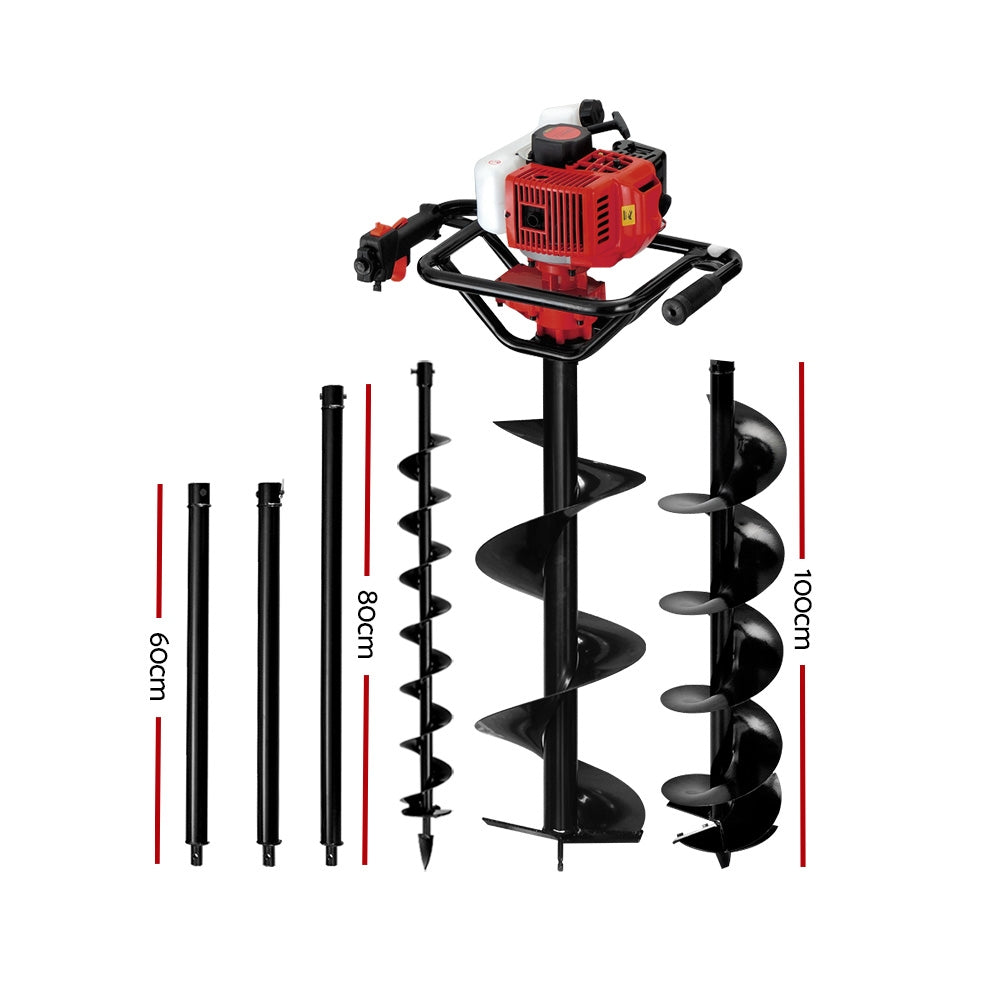 Petrol Post Hole Digger 65CC Drill Borer Fence Extension Auger Bits
