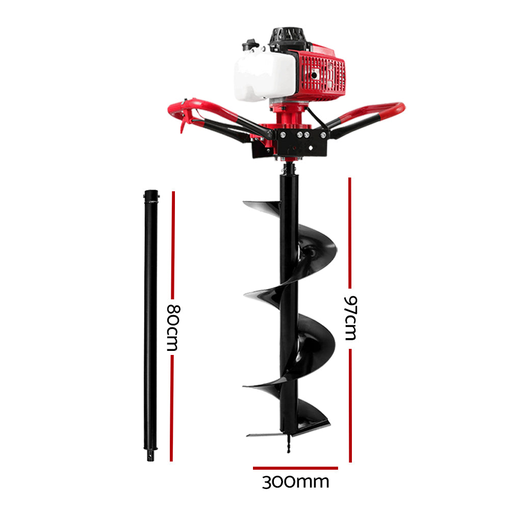 Post Hole Digger 63CC Petrol with 300mm Drill Extension Auger Bits
