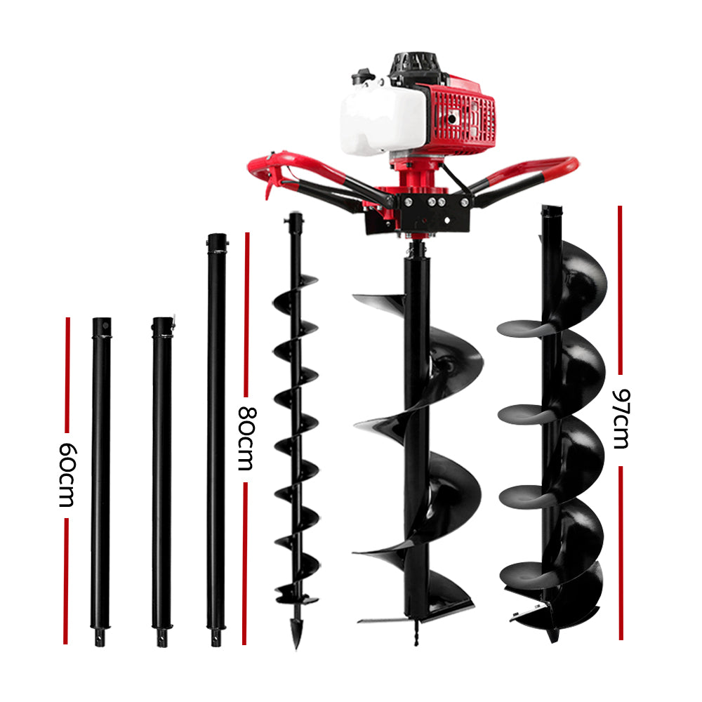 Post Hole Digger 63CC Petrol Motor Drill with Extension Auger Bits